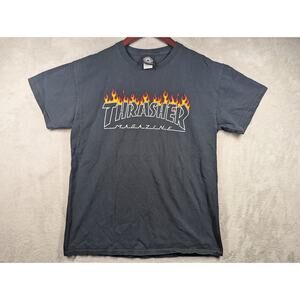 Thrasher Magazine Black T Shirt Japanese Flames Size Medium VTG
